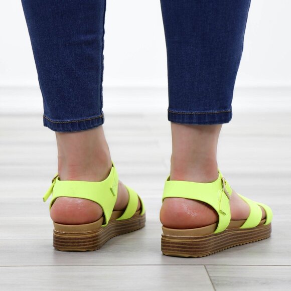 Neon Green Strappy Comfort Sandals Faux Nubuck - Picture 7 of 13